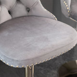 NNEDSZ 2x Height Adjustable Swivel Bar Stool Velvet Studs Barstool with Footrest and Golden Base- Grey