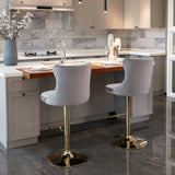 NNEDSZ 2x Height Adjustable Swivel Bar Stool Velvet Studs Barstool with Footrest and Golden Base- Grey