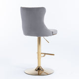 NNEDSZ 2x Height Adjustable Swivel Bar Stool Velvet Studs Barstool with Footrest and Golden Base- Grey