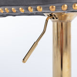 NNEDSZ 2x Height Adjustable Swivel Bar Stool Velvet Studs Barstool with Footrest and Golden Base- Grey