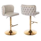 NNEDSZ 2x Faux Leather Golden Base Swivel Bar Stools- Beige