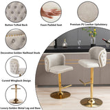 NNEDSZ 2x Faux Leather Golden Base Swivel Bar Stools- Beige