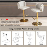 NNEDSZ 2x Faux Leather Golden Base Swivel Bar Stools- Beige