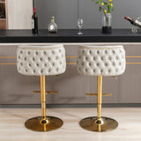 NNEDSZ 2x Faux Leather Golden Base Swivel Bar Stools- Beige