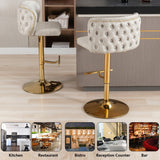 NNEDSZ 2x Faux Leather Golden Base Swivel Bar Stools- Beige