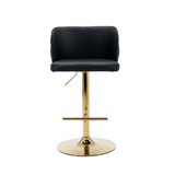 NNEDSZ 2x Faux Leather Golden Base Swivel Bar Stools- Black