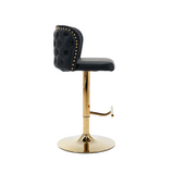 NNEDSZ 2x Faux Leather Golden Base Swivel Bar Stools- Black
