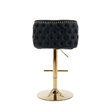 NNEDSZ 2x Faux Leather Golden Base Swivel Bar Stools- Black