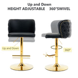 NNEDSZ 2x Faux Leather Golden Base Swivel Bar Stools- Black