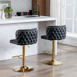 NNEDSZ 2x Faux Leather Golden Base Swivel Bar Stools- Black