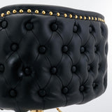 NNEDSZ 2x Faux Leather Golden Base Swivel Bar Stools- Black