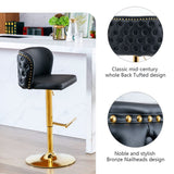 NNEDSZ 2x Faux Leather Golden Base Swivel Bar Stools- Black