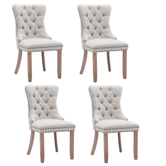 NNEDSZ 4x AADEN Modern Elegant Button-Tufted Upholstered Fabric with Studs Trim and Wooden legs Dining Side Chair-Beige
