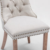 NNEDSZ 4x AADEN Modern Elegant Button-Tufted Upholstered Fabric with Studs Trim and Wooden legs Dining Side Chair-Beige