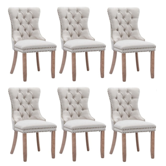 NNEDSZ 6x AADEN Modern Elegant Button-Tufted Upholstered Fabric with Studs Trim and Wooden legs Dining Side Chair-Beige