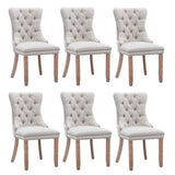 NNEDSZ 6x AADEN Modern Elegant Button-Tufted Upholstered Fabric with Studs Trim and Wooden legs Dining Side Chair-Beige