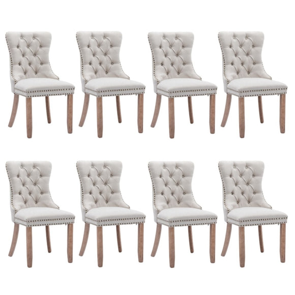 NNEDSZ 8x AADEN Modern Elegant Button-Tufted Upholstered Fabric with Studs Trim and Wooden legs Dining Side Chair-Beige