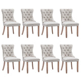 NNEDSZ 8x AADEN Modern Elegant Button-Tufted Upholstered Fabric with Studs Trim and Wooden legs Dining Side Chair-Beige
