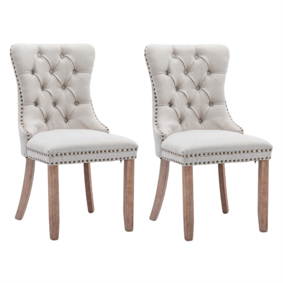 NNEDSZ AADEN Modern Elegant Button-Tufted Upholstered Fabric with Studs Trim and Wooden legs Dining Side Chair-Beige