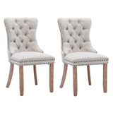 NNEDSZ AADEN Modern Elegant Button-Tufted Upholstered Fabric with Studs Trim and Wooden legs Dining Side Chair-Beige