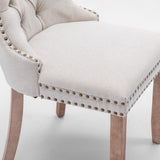 NNEDSZ AADEN Modern Elegant Button-Tufted Upholstered Fabric with Studs Trim and Wooden legs Dining Side Chair-Beige