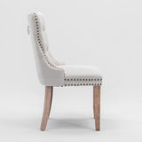 NNEDSZ AADEN Modern Elegant Button-Tufted Upholstered Fabric with Studs Trim and Wooden legs Dining Side Chair-Beige
