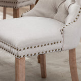NNEDSZ AADEN Modern Elegant Button-Tufted Upholstered Fabric with Studs Trim and Wooden legs Dining Side Chair-Beige