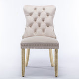 NNEDSZ 2x Velvet Dining Chairs Upholstered Tufted Kithcen Chair with Solid Wood Legs Stud Trim and Ring-Beige