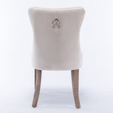 NNEDSZ 2x Velvet Dining Chairs Upholstered Tufted Kithcen Chair with Solid Wood Legs Stud Trim and Ring-Beige