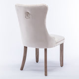 NNEDSZ 2x Velvet Dining Chairs Upholstered Tufted Kithcen Chair with Solid Wood Legs Stud Trim and Ring-Beige
