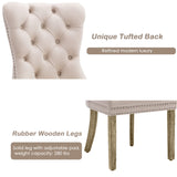 NNEDSZ 2x Velvet Dining Chairs Upholstered Tufted Kithcen Chair with Solid Wood Legs Stud Trim and Ring-Beige