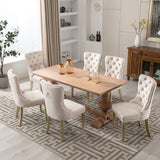 NNEDSZ 2x Velvet Dining Chairs Upholstered Tufted Kithcen Chair with Solid Wood Legs Stud Trim and Ring-Beige