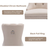 NNEDSZ 2x Velvet Dining Chairs Upholstered Tufted Kithcen Chair with Solid Wood Legs Stud Trim and Ring-Beige