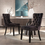 NNEDSZ 2x Velvet Dining Chairs Upholstered Tufted Kithcen Chair with Solid Wood Legs Stud Trim and Ring-Black