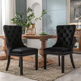 NNEDSZ 2x Velvet Dining Chairs Upholstered Tufted Kithcen Chair with Solid Wood Legs Stud Trim and Ring-Black