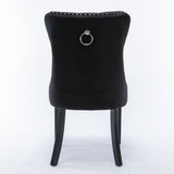 NNEDSZ 2x Velvet Dining Chairs Upholstered Tufted Kithcen Chair with Solid Wood Legs Stud Trim and Ring-Black