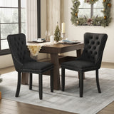 NNEDSZ 2x Velvet Dining Chairs Upholstered Tufted Kithcen Chair with Solid Wood Legs Stud Trim and Ring-Black