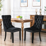 NNEDSZ 2x Velvet Dining Chairs Upholstered Tufted Kithcen Chair with Solid Wood Legs Stud Trim and Ring-Black