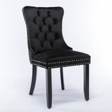 NNEDSZ 2x Velvet Dining Chairs Upholstered Tufted Kithcen Chair with Solid Wood Legs Stud Trim and Ring-Black