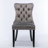 NNEDSZ 2x Velvet Dining Chairs Upholstered Tufted Kithcen Chair with Solid Wood Legs Stud Trim and Ring-Gray