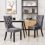 NNEDSZ 2x Velvet Dining Chairs Upholstered Tufted Kithcen Chair with Solid Wood Legs Stud Trim and Ring-Gray