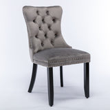 NNEDSZ 2x Velvet Dining Chairs Upholstered Tufted Kithcen Chair with Solid Wood Legs Stud Trim and Ring-Gray