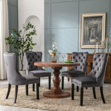 NNEDSZ 2x Velvet Dining Chairs Upholstered Tufted Kithcen Chair with Solid Wood Legs Stud Trim and Ring-Gray