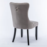 NNEDSZ 2x Velvet Dining Chairs Upholstered Tufted Kithcen Chair with Solid Wood Legs Stud Trim and Ring-Gray