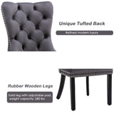 NNEDSZ 2x Velvet Dining Chairs Upholstered Tufted Kithcen Chair with Solid Wood Legs Stud Trim and Ring-Gray