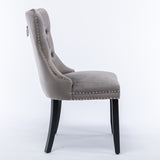 NNEDSZ 2x Velvet Dining Chairs Upholstered Tufted Kithcen Chair with Solid Wood Legs Stud Trim and Ring-Gray