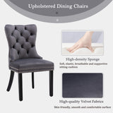 NNEDSZ 2x Velvet Dining Chairs Upholstered Tufted Kithcen Chair with Solid Wood Legs Stud Trim and Ring-Gray