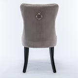NNEDSZ 2x Velvet Dining Chairs Upholstered Tufted Kithcen Chair with Solid Wood Legs Stud Trim and Ring-Gray