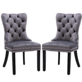 NNEDSZ 2x Velvet Dining Chairs Upholstered Tufted Kithcen Chair with Solid Wood Legs Stud Trim and Ring-Gray