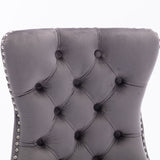 NNEDSZ 2x Velvet Dining Chairs Upholstered Tufted Kithcen Chair with Solid Wood Legs Stud Trim and Ring-Gray